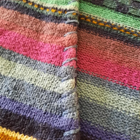 L.L. Bean Multicolor Stripe V-Neck Cardigan - Navy, Teal, Burgundy, Gold - Picture 8 of 9